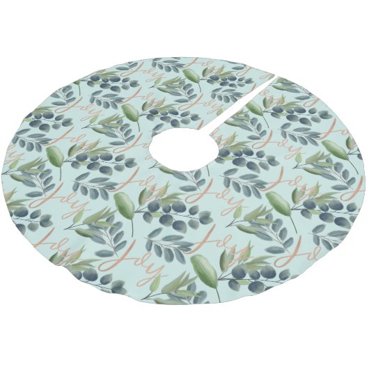 Joy Script Green Sage Floral Foliage Weihnachten Polyester Weihnachtsbaumdecke (Schrägansicht)