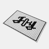 Joy Script Holiday Imitate Tile Black and White Fußmatte (Schrägansicht)