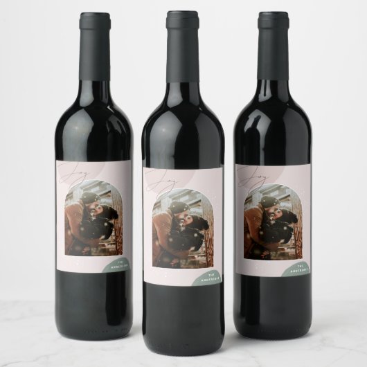 Joy Script Holiday | Modernes Weihnachtsfest im Fo Weinetikett (Flaschen)