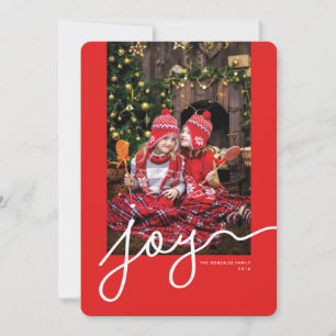 Joy Script Personalisiert Foto Red Holiday Card Feiertagskarte