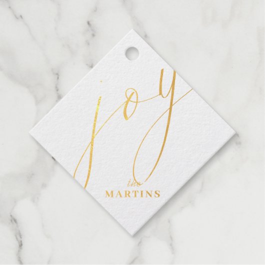 Joy Script Real Gold Foil Blumengestein Weihnachts Geschenkanhänger (Vorderseite)