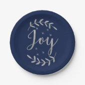 JOY Silver Blue Botanic Leaf Moderner Urlaub Pappteller (Vorderseite)