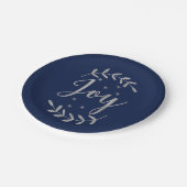 JOY Silver Blue Botanic Leaf Moderner Urlaub Pappteller (Schrägansicht)