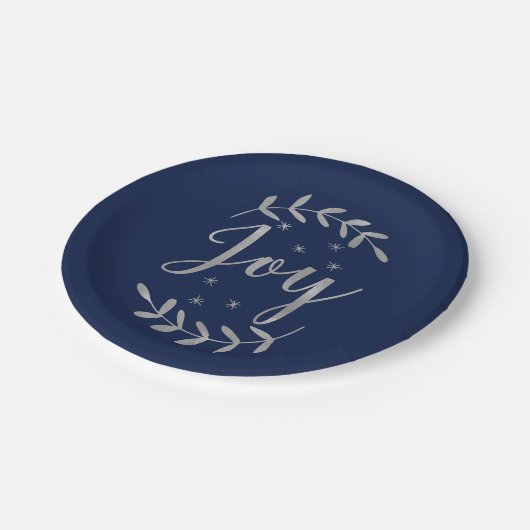 JOY Silver Blue Botanic Leaf Moderner Urlaub Pappteller (Schrägansicht)