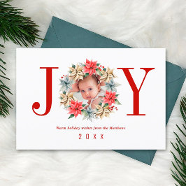 Joy Simple Farmhouse Poinsettia Wreath and Foto Feiertagskarte