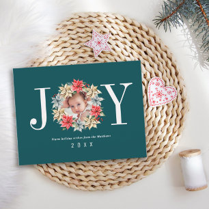 Joy Simple Farmhouse Poinsettia Wreath and Foto Feiertagspostkarte
