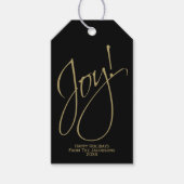 Joy! Simple Gold Script Black Christmas Foto Geschenkanhänger (Vorderseite)