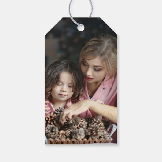 Joy! Simple Gold Script Black Christmas Foto Geschenkanhänger (Rückseite)