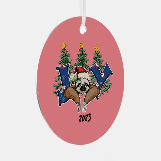 Joy Sloth Christmas Ornament Aus Metall (Vorderseite Rechts)