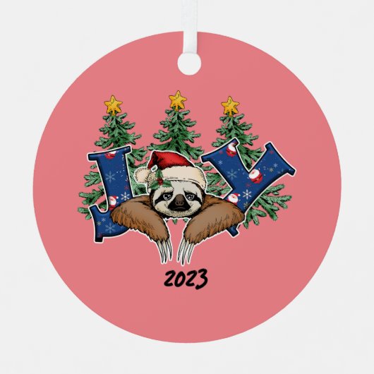 Joy Sloth Christmas Ornament Aus Metall (Vorderseite)