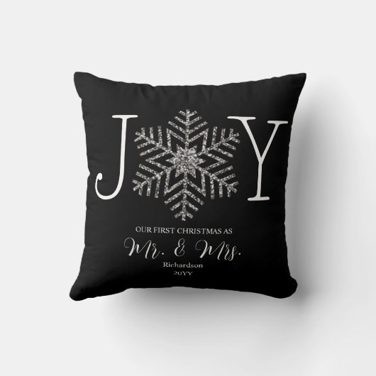 Joy Snowflake Erste Weihnachten als Mr & Mrs. Kissen (Rückseite)