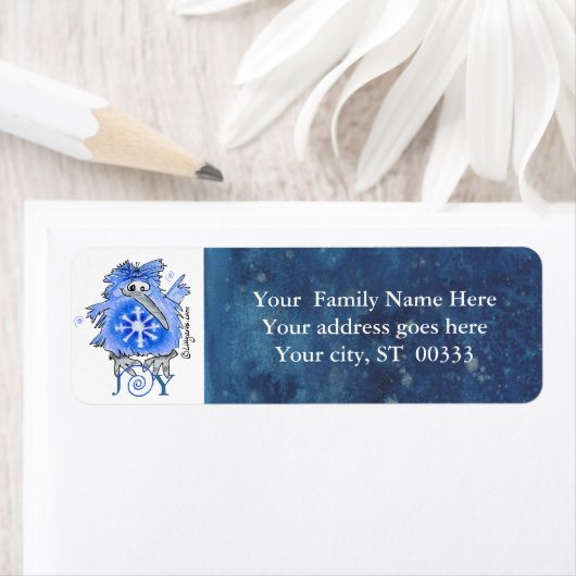 Joy Snowflake Kiwi Bird Blue Address Label (Insitu)