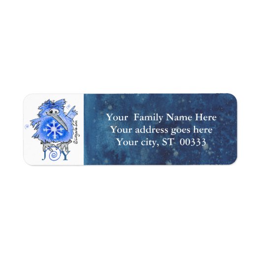 Joy Snowflake Kiwi Bird Blue Address Label (Vorne)