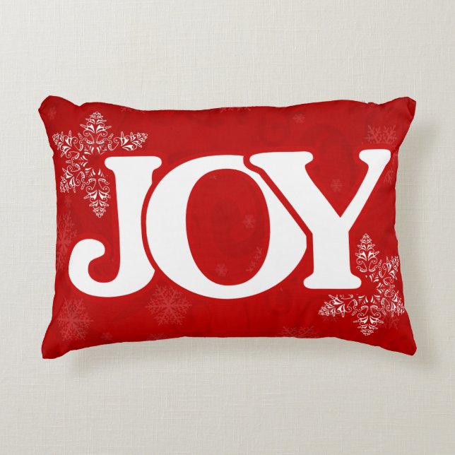 JOY Snowflake Pattern Elegantes Rotes Weihnachtsfe Dekokissen (Vorderseite)