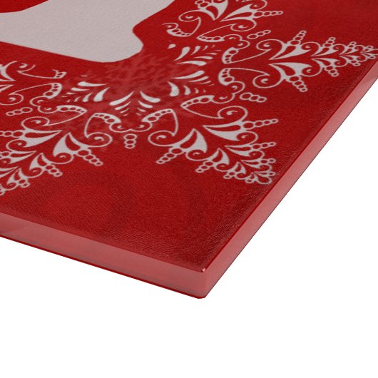 JOY Snowflake Pattern Elegantes Rotes Weihnachtsfe Schneidebrett (Ecke)