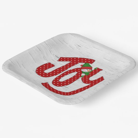 Joy Snowman auf White Birch Pappteller (Gewinkelt)