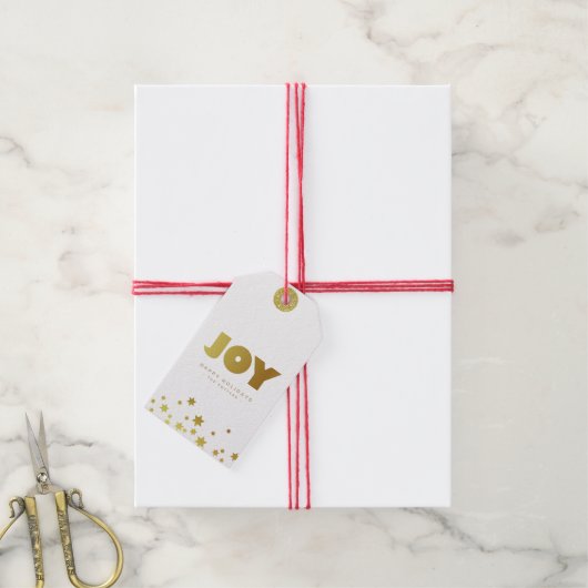 Joy | Spaß Weihnachten White & Gold Mini Geschenkanhänger (Mit Garn)