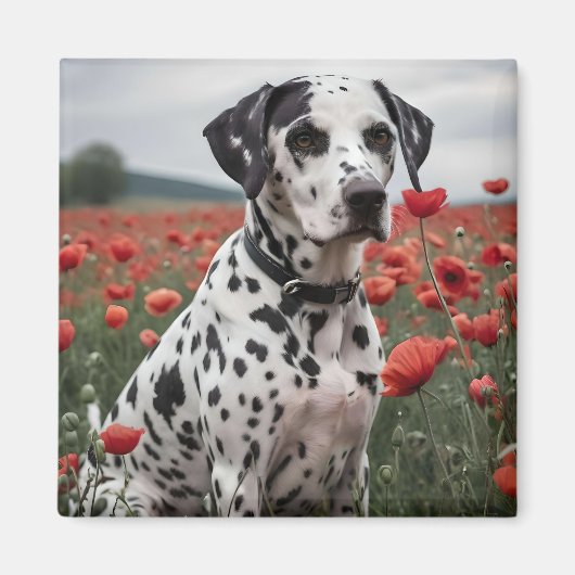 **"Joy Spots: Dalmatiner in einem roten Mohnfeld"* Magnet (Vorne)