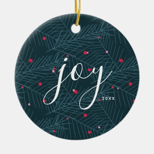 Joy Spruce Foliage mit Berries Custom Christmas Keramik Ornament (Vorne)