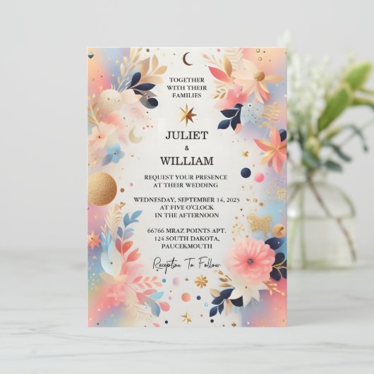 Joy Stars Glam Bright Pastel Ombre Glitzer Wedding Einladung (Stehend Vorderseite)