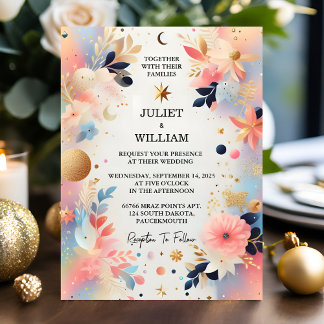 Joy Stars Glam Bright Pastel Ombre Glitzer Wedding Einladung