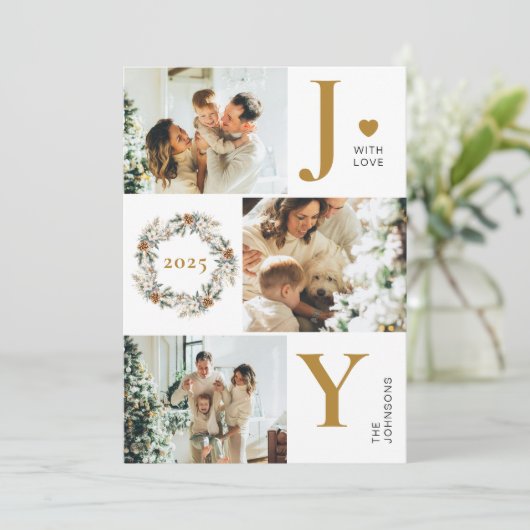 Joy Stylish Modern Foto Collage | Gold Weihnachten (Stehend Vorderseite)