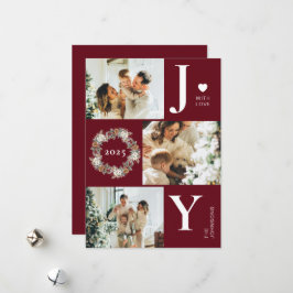 Joy Stylish Modern Foto Collage | Rotes Weihnachts Feiertagskarte
