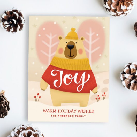 Joy | Sweet Cute Bear Winter Christmas Holiday Feiertagspostkarte