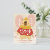 Joy | Sweet Cute Bear Winter Christmas Holiday Feiertagspostkarte (Stehend Vorderseite)