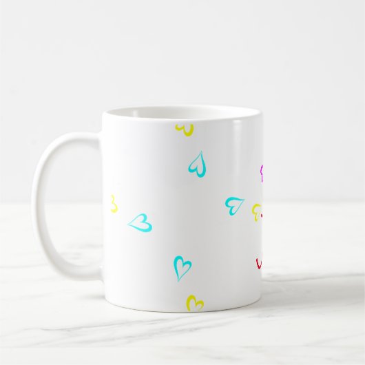 Joy Text farbenfrohe Herzen Kaffeetasse (Links)