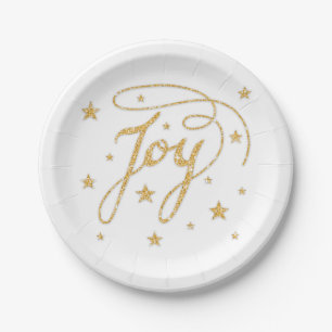 JOY-Text Faux-Gold-Glitter-Look mit Sternen Pappteller