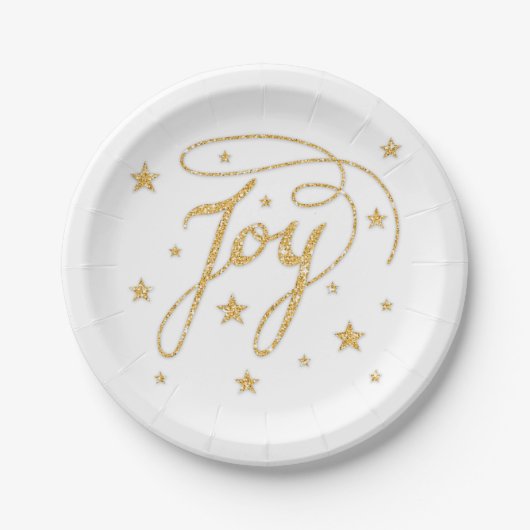 JOY Text Imitats Gold Glitzer mit Sternen aussehen Pappteller (Vorderseite)
