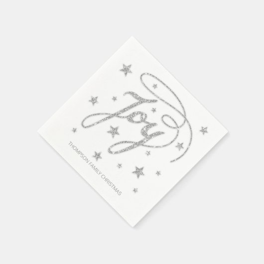 JOY Text Imitats Silver Glitzer Look & Custom Titl Serviette (Ecke)