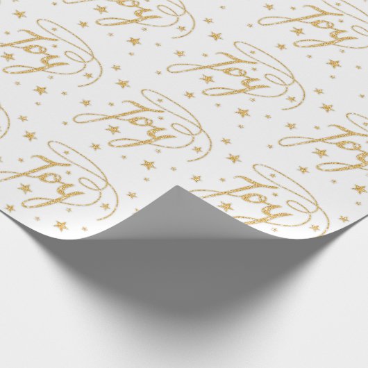 JOY Text Muster in Imitats Gold Glitzer Look Stars Geschenkpapier (Ecke)