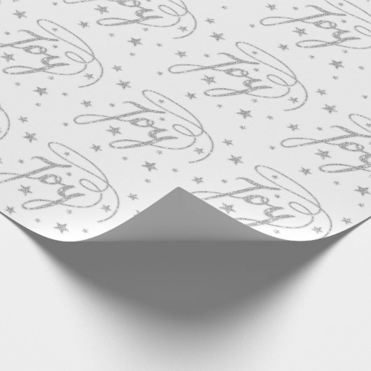 JOY Text Pattern in Imitaten Silver Glitzer Look S Geschenkpapier (Ecke)