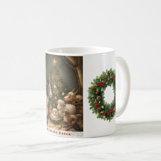 Joy to the World Barnyard Animals Wreath Mug Kaffeetasse (VorderseiteRechts)
