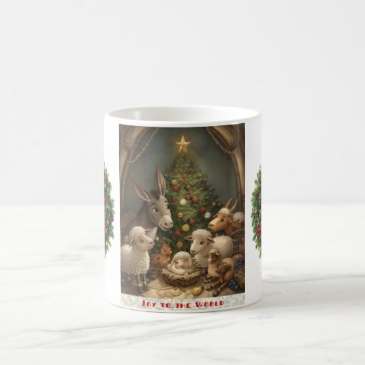 Joy to the World Barnyard Animals Wreath Mug Kaffeetasse (Mittel)