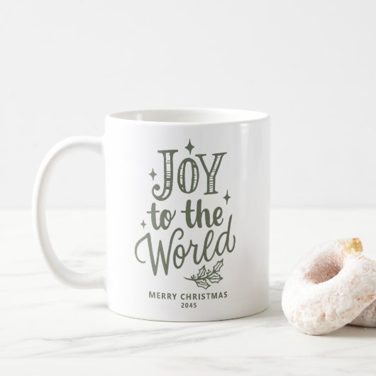 Joy to the World Christmas Lettering Taupe Green Kaffeetasse (Mit Donut)