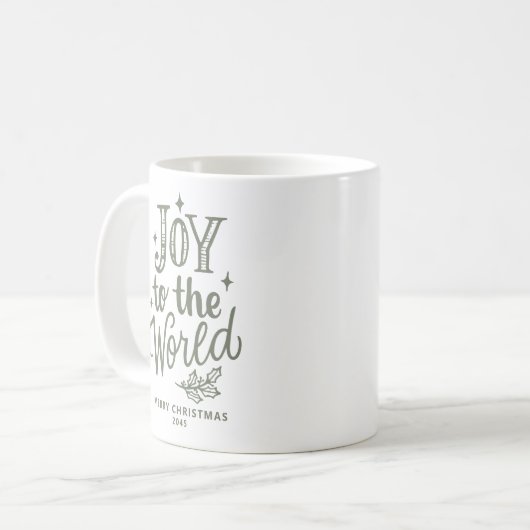 Joy to the World Christmas Lettering Taupe Green Kaffeetasse (Vorderseite Links)