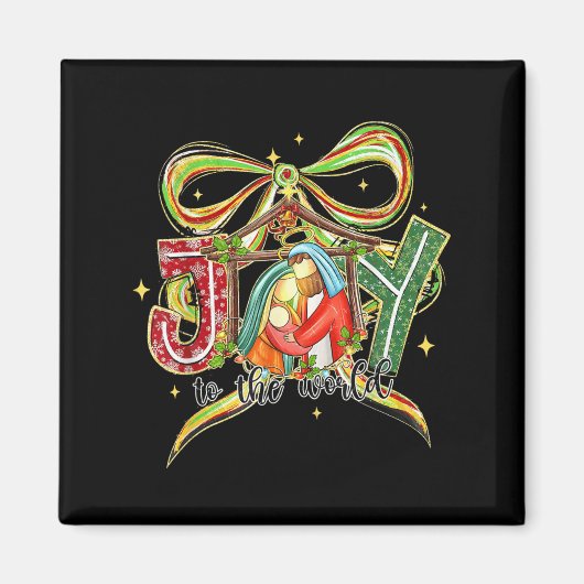 Joy To The World Coquette Bow Christmas Nativity C Magnet (Vorne)