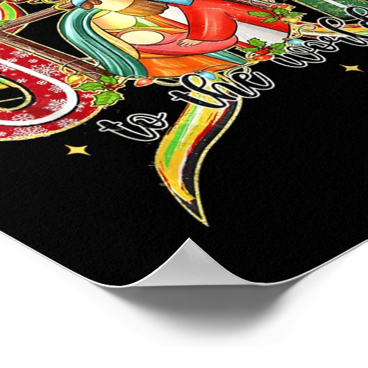 Joy To The World Coquette Bow Christmas Nativity C Poster (Ecke)