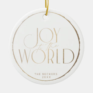 Joy to the World faux-gold frame Christmas/Holiday Keramik Ornament