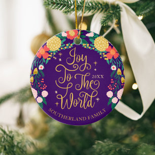 Joy To The World Floral Garden Elegant Photo Frame Keramik Ornament