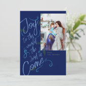 Joy to the World Foto Weihnachtskarte Dankeskarte (Stehend Vorderseite)