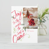Joy to the World Foto Weihnachtskarte Dankeskarte (Stehend Vorderseite)