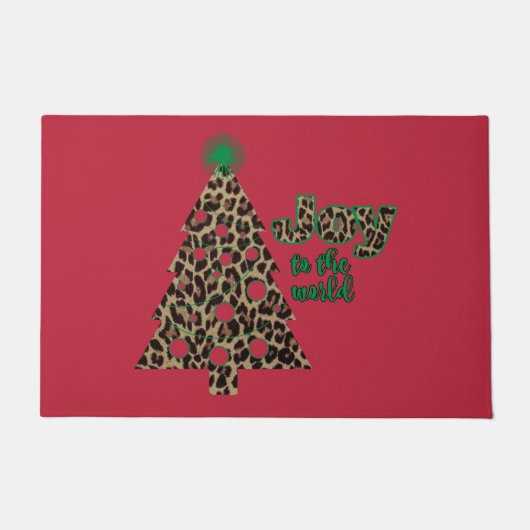 Joy to the World Leopard Print Weihnachtsbaum Fußmatte (Vorderseite)