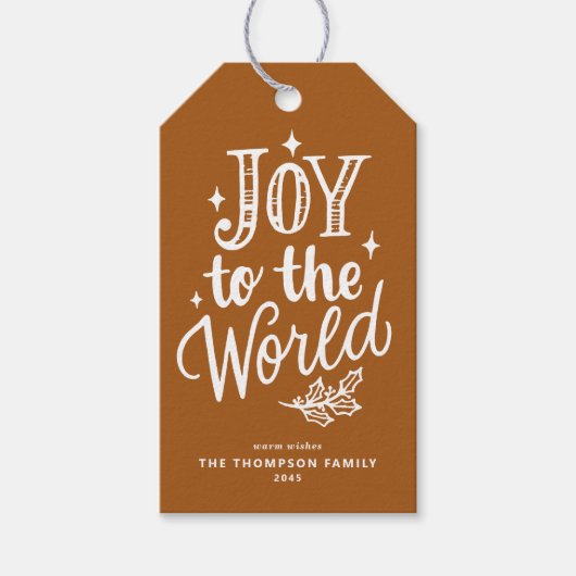 Joy to the World Lettering Burnt Orange Christmas Geschenkanhänger (Vorderseite)