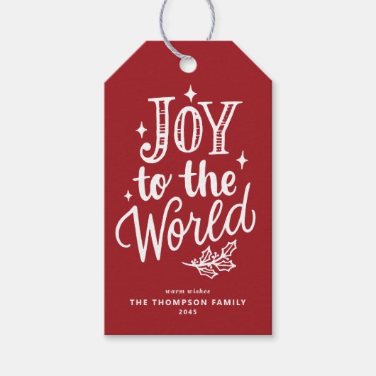 Joy to the World Lettering Red Christmas Geschenkanhänger (Vorderseite)