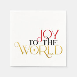 Joy to the World Red Gold Black Script Typografie Serviette