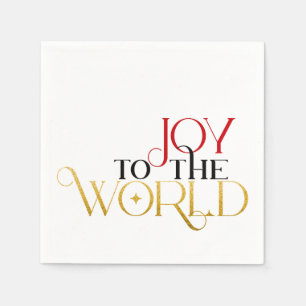 Joy to the World Red Gold Black Script Typografie Serviette